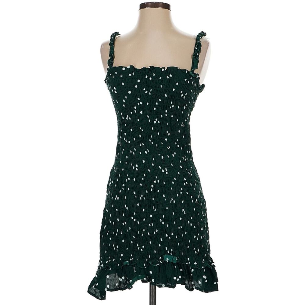 Faithfull The Brand Del Mar Dark Green Smocked Polka Dot Mini Dress M - Picture 5 of 12